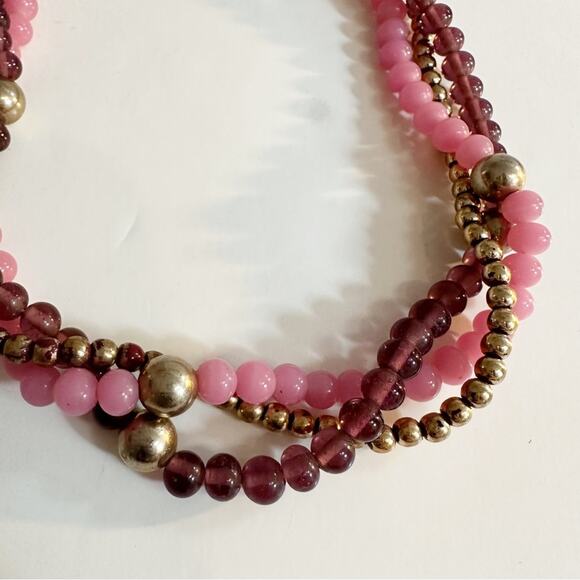 Vintage Sandra David Beaded Strand Necklace Mauve Pink Barbie Goldtone Statement - Picture 1 of 10
